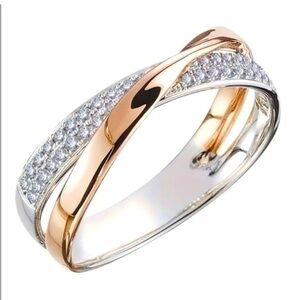 Silver & Rose Gold Diamond Crossover Ring